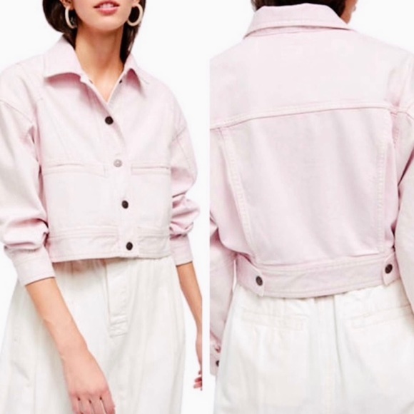 Free People Jackets & Blazers - FREE PEOPLE — STAR CROSSED BOXY DENIM JACKET, LIGHT PINK SORBET, SIZE US XS